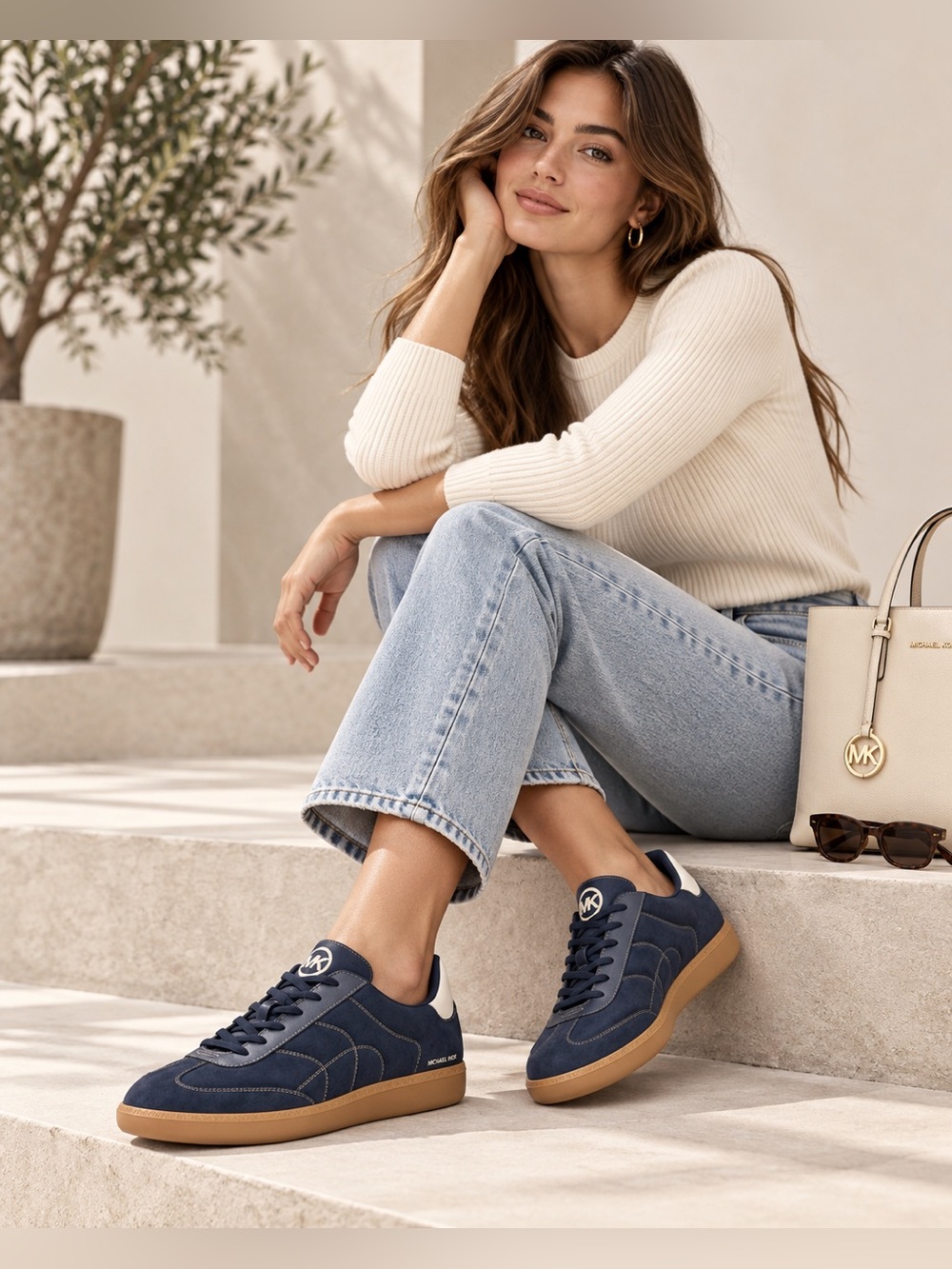 Michael Kors Navy Suede Sneakers Gum Sole Retro Low Top Designer Shoes size 7.5